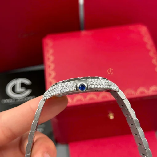 Cartier Santos De Cartier 39.8mm Blue Dial Full Moissanite - VIP Version