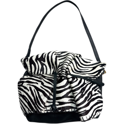 Women's Cream Speckled Drawstring Bucket Bag – Black Splatter Print Shoulder Handbag with Unique Artistic Design